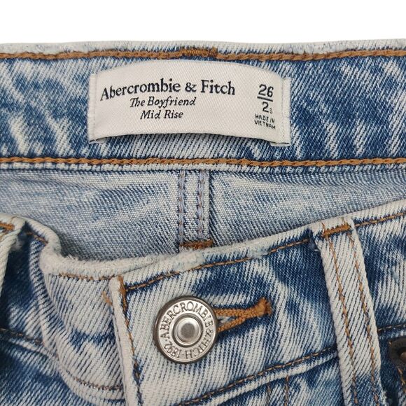 Abercrombie & Fitch The Boyfriend Mid Rise Jeans Womens 26/2 Blue Distressed - Picture 11 of 11